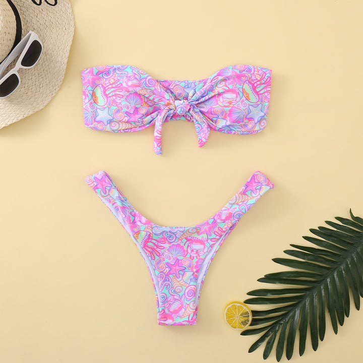 Dame Bandeau-bikini med justerbart knude-detalje og figursyet snit Stilla