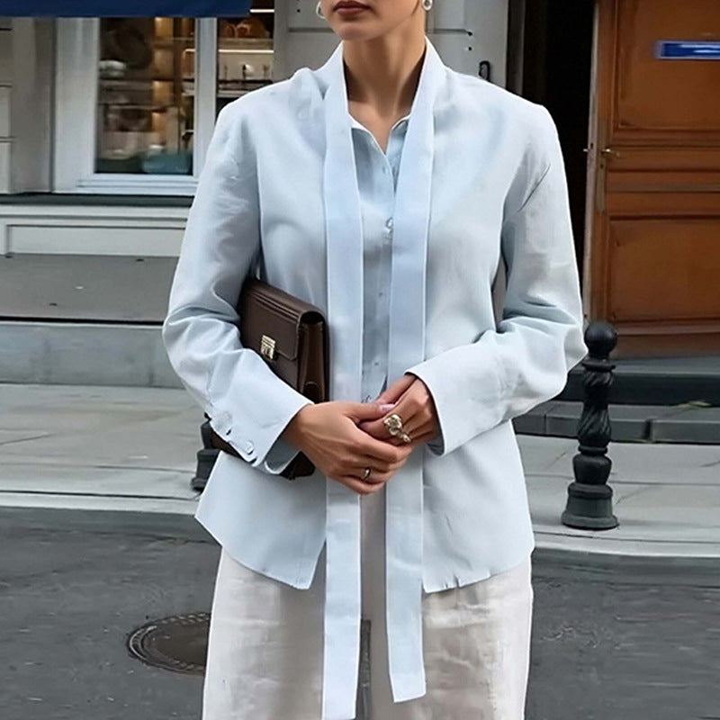 Damer Elegant Bluse Top med Chic Bælte Stilla