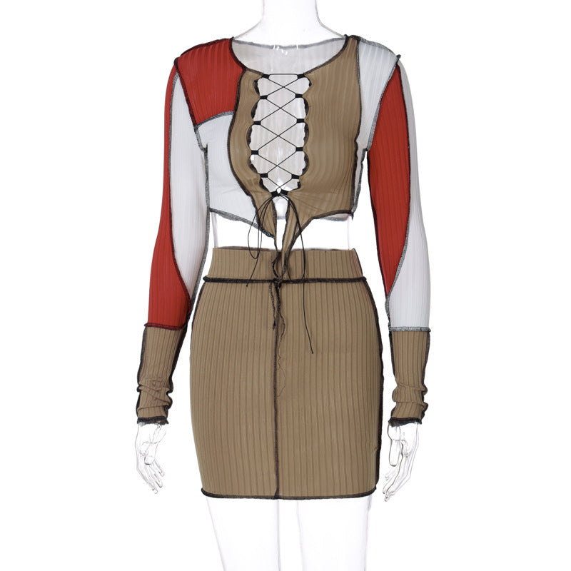 Dame Crop-Top og Mini nederdel sæt med raffineret snit og unikt design Stilla