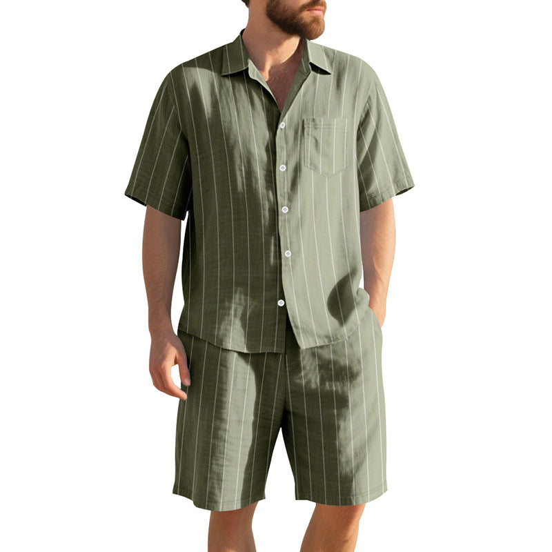 Herrer Kortærmet Pyjamasæt med elegante striber og komfortabel pasform Stilla