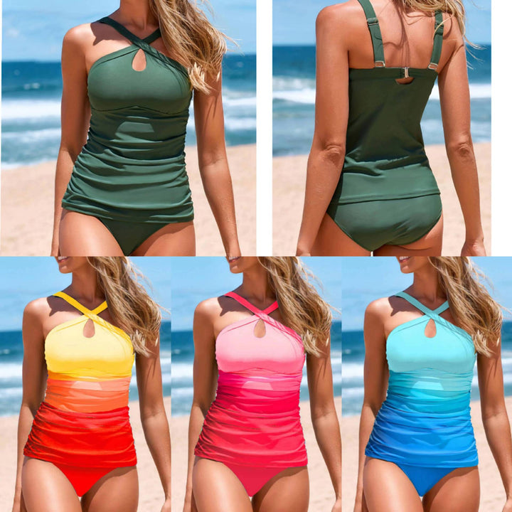 Dame Cross-Back Raffung Tankini Sæt Stilla