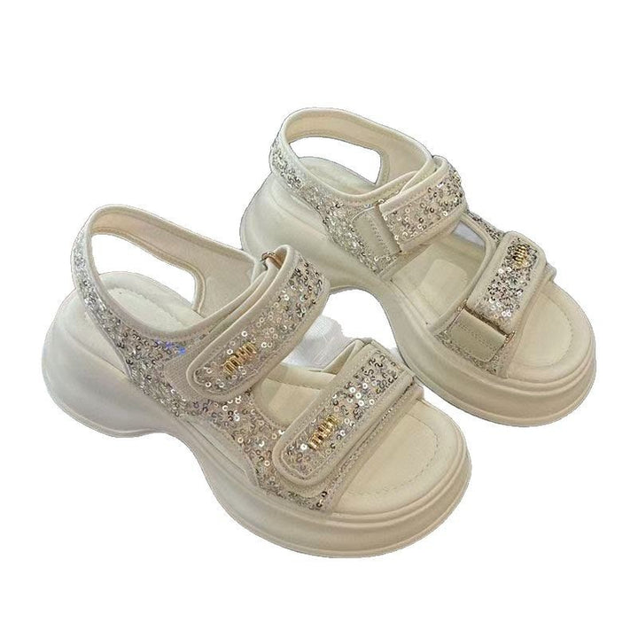 Dame sportlige sandaler med glitrende strassdetaljer og justerbare remme Stilla