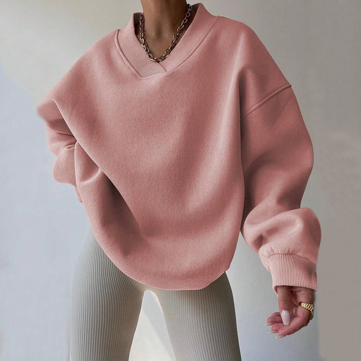 Kvindernes oversized sweatshirt med V-hals og brede ærmer Skovae
