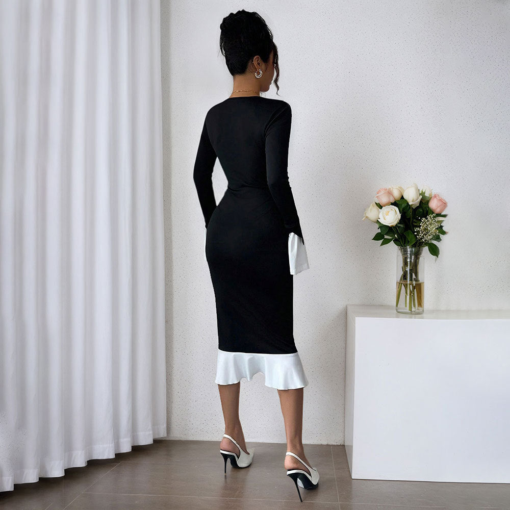Damer elegant kjole med flæsedetaljer og brede ærmer Stilla