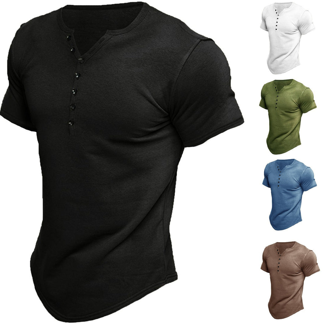 Herre kortærmet skjorte med mode Henley-udskæring og dekorative knapper Stilla