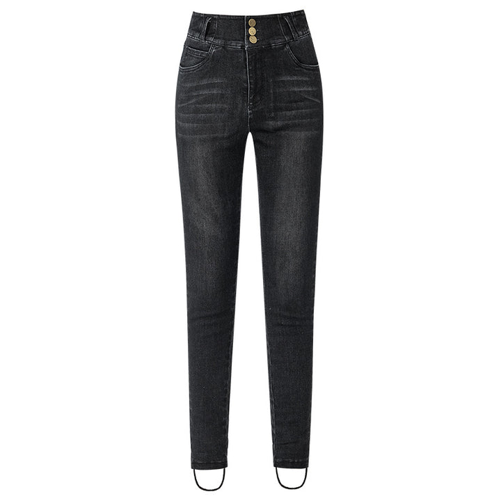 Dame højtaljede jeans med stilfuld knapdetalje og elastisk talje Stilla