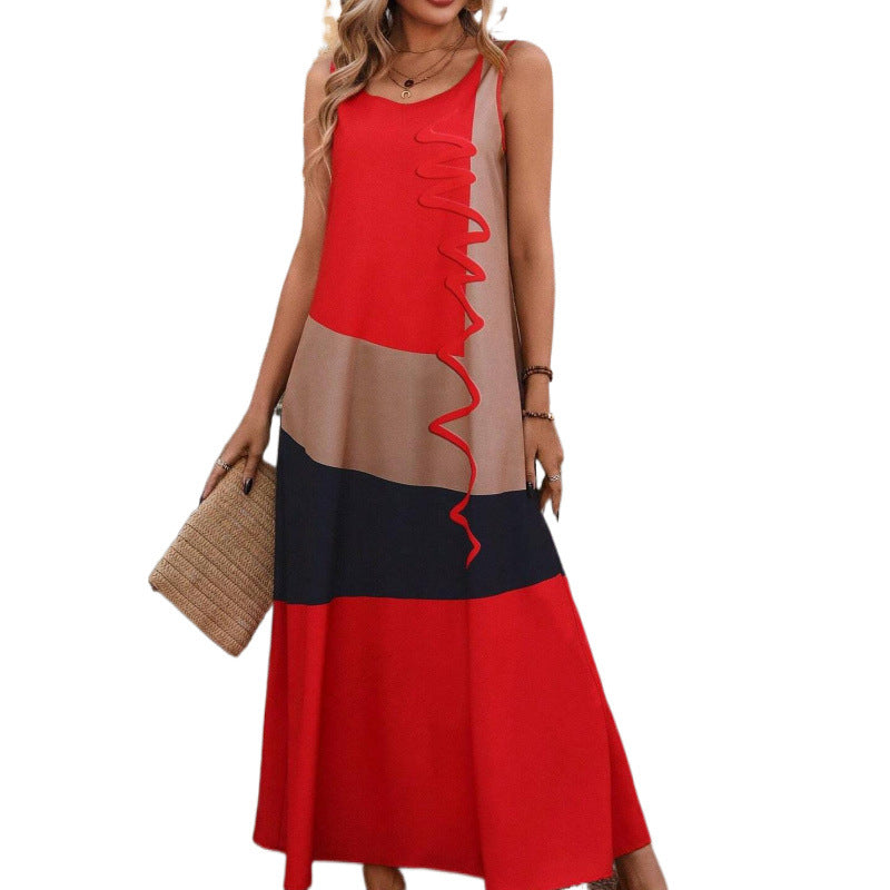 Dame stilfuld Color-Block-Maxi-kjole med dekorative flæse-detaljer Stilla