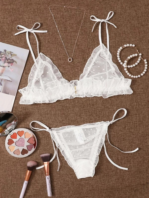 Dame Rynkeprikkede Bralette og Panty Sæt Stilla