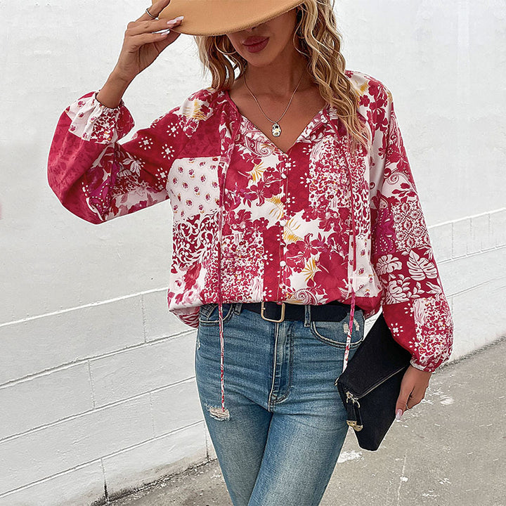 Femme Bohemian Patchwork Knap-Down Bluse Stilla