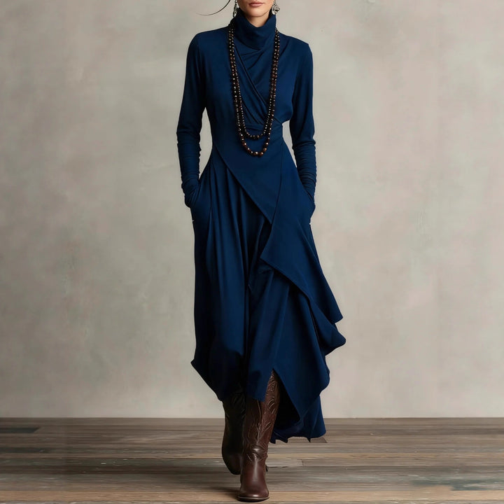 Dame Elegant Maxikjole med draperet overdel og asymmetrisk snit Skovae