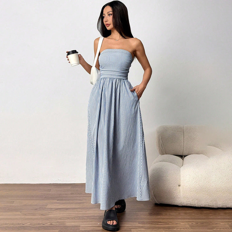 Dame maxikjole med off-shoulder snit og sidelommer Stilla