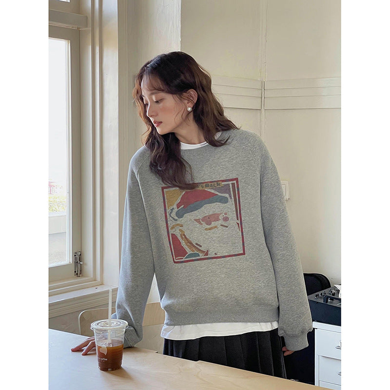 Dame afslappet sweatshirt med kreativ grafikdesign og rund halsudskæring Stilla