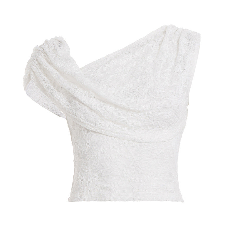 Damen asymmetrisches Spitzentop mit Rüschendetails Skovae