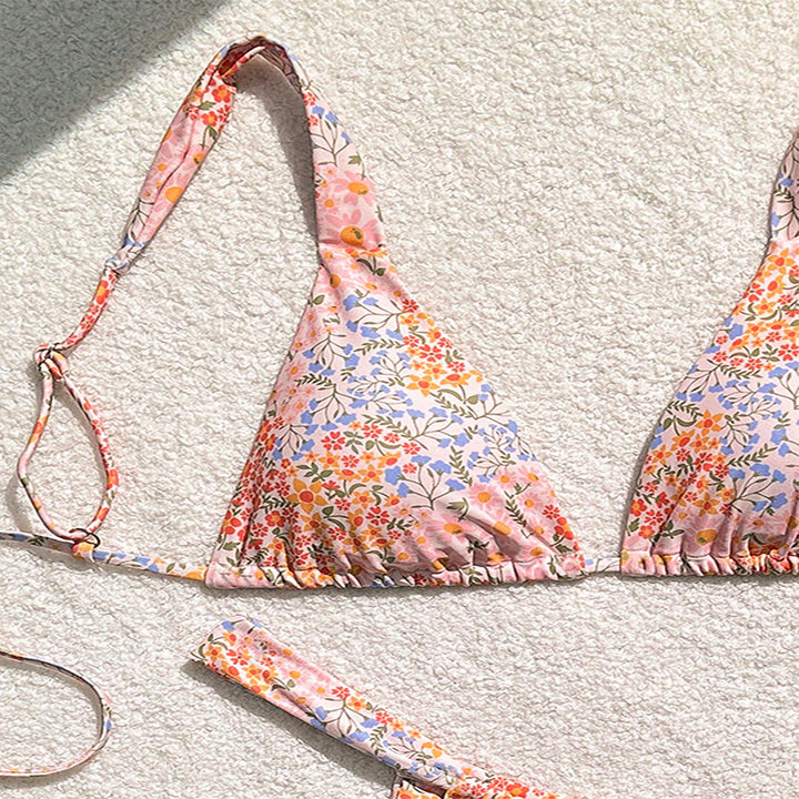 Dame Triangel-Bikini-sæt med justerbare bånd og blomster mønster Skovae