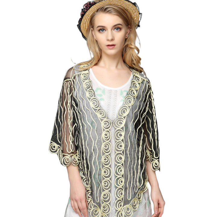 Femme Dekorativ Broderet Gennemsigtig Kimono-Top Stilla