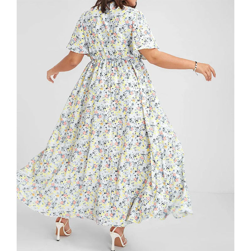 Dame Maxikjole med blomsterprint og sidelæg Stilla
