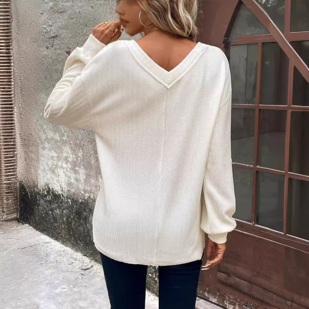 Dame Størrelse V-Udskæring Sweater Stilla