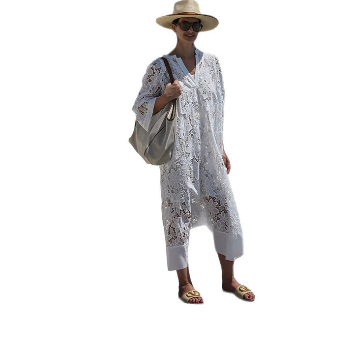 Dame Transparent Strandtunika i Hækle-look Stilla