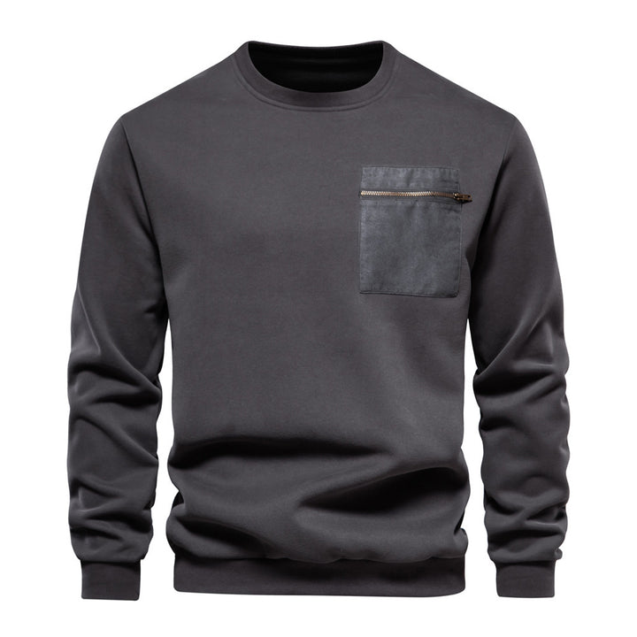 Herrer nan Sweatshirt med rund halsudskæring, påsyet brystlomme med vandret lynlås og ribbet bund Skovae