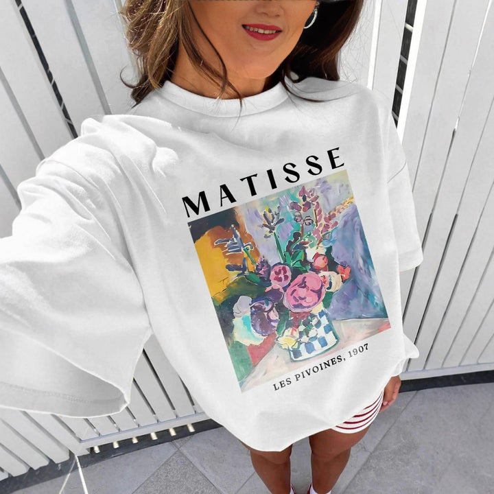 Dame T-shirt med kunstnerisk grafisk tryk og afslappet snit Skovae