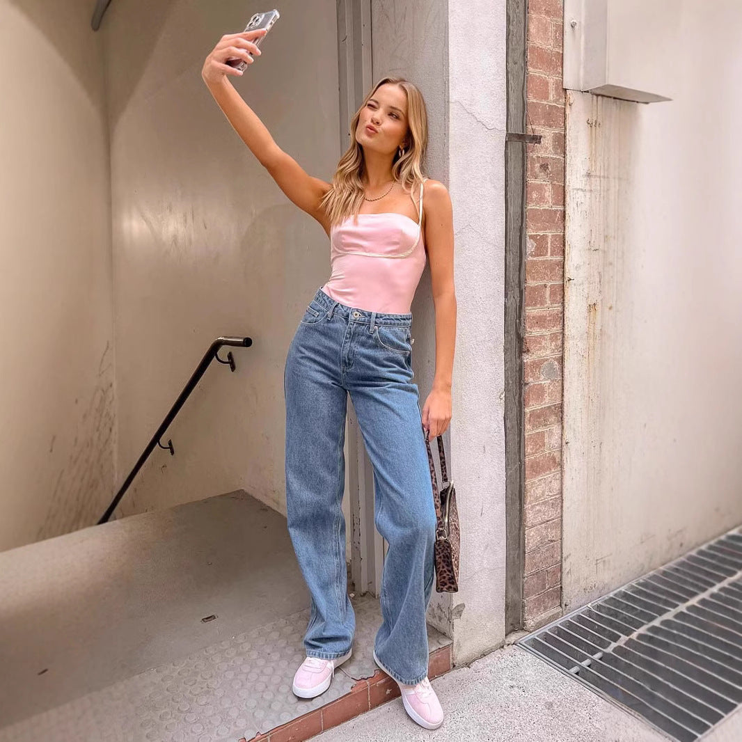 Dame Bred beskåret jeans med høj talje og moderne design Stilla