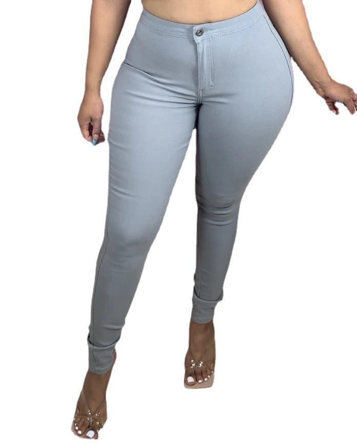 Dame Figursyet Høj Talje Jeans med praktiske lommer og elastisk linning Stilla