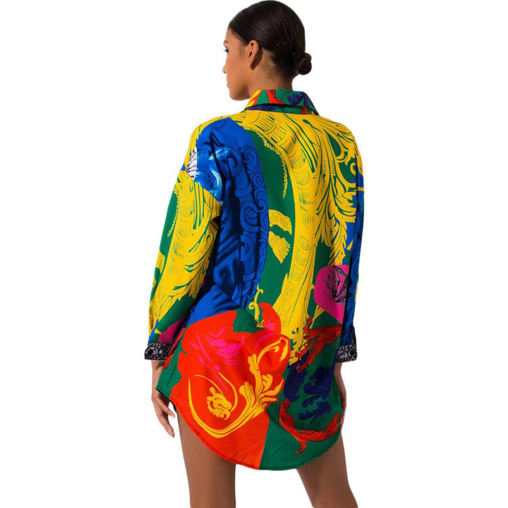 Femme Vibrant Trykt Over størrelse Button-Up Skjorte Stilla