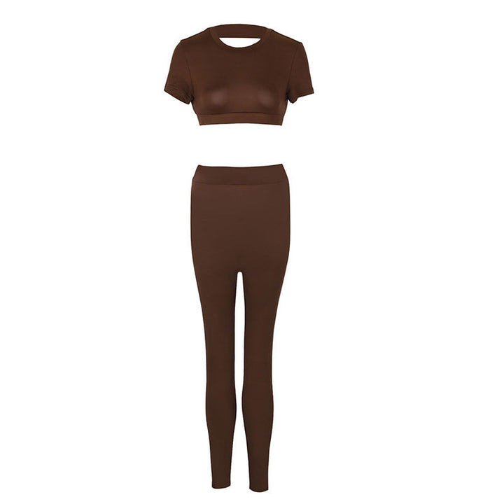 Dame sæt bestående af cropped top og tætsiddende leggings Skovae