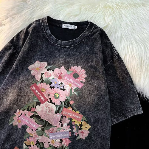 Dame Oversized T-shirt med floral grafisk tryk og afslappet snit Stilla