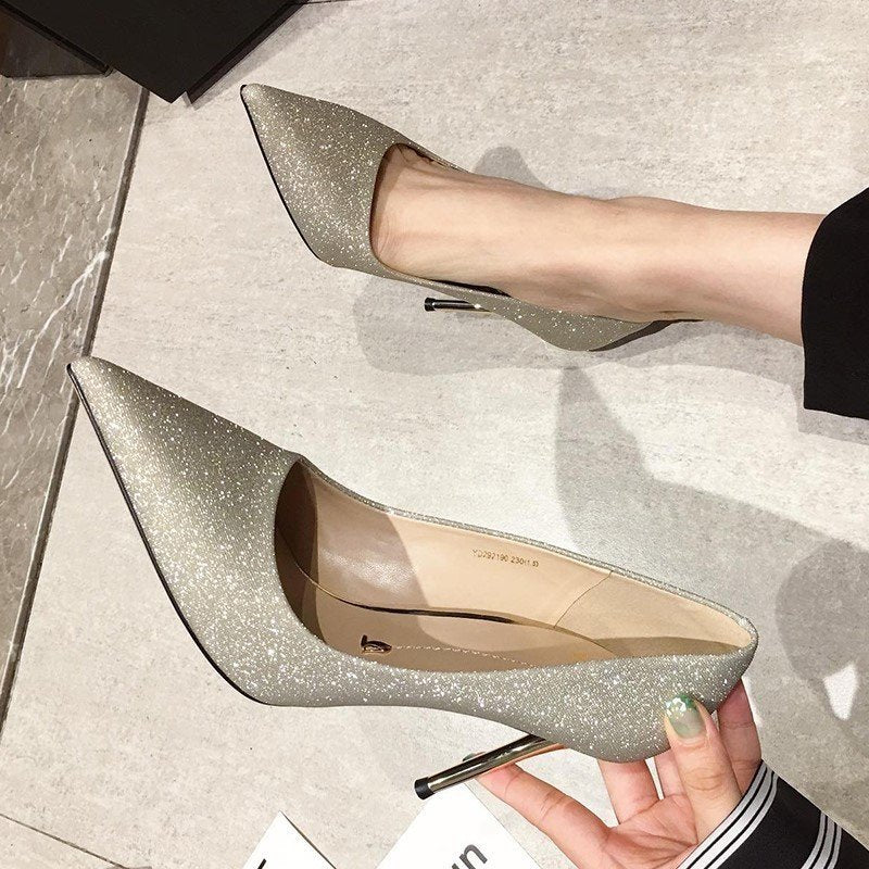 Dame Funklende Stiletto-hæle med Elegant Spids Tå-design Stilla