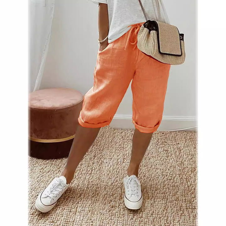 Damer Lette Linned-shorts med Gummibånd Stilla