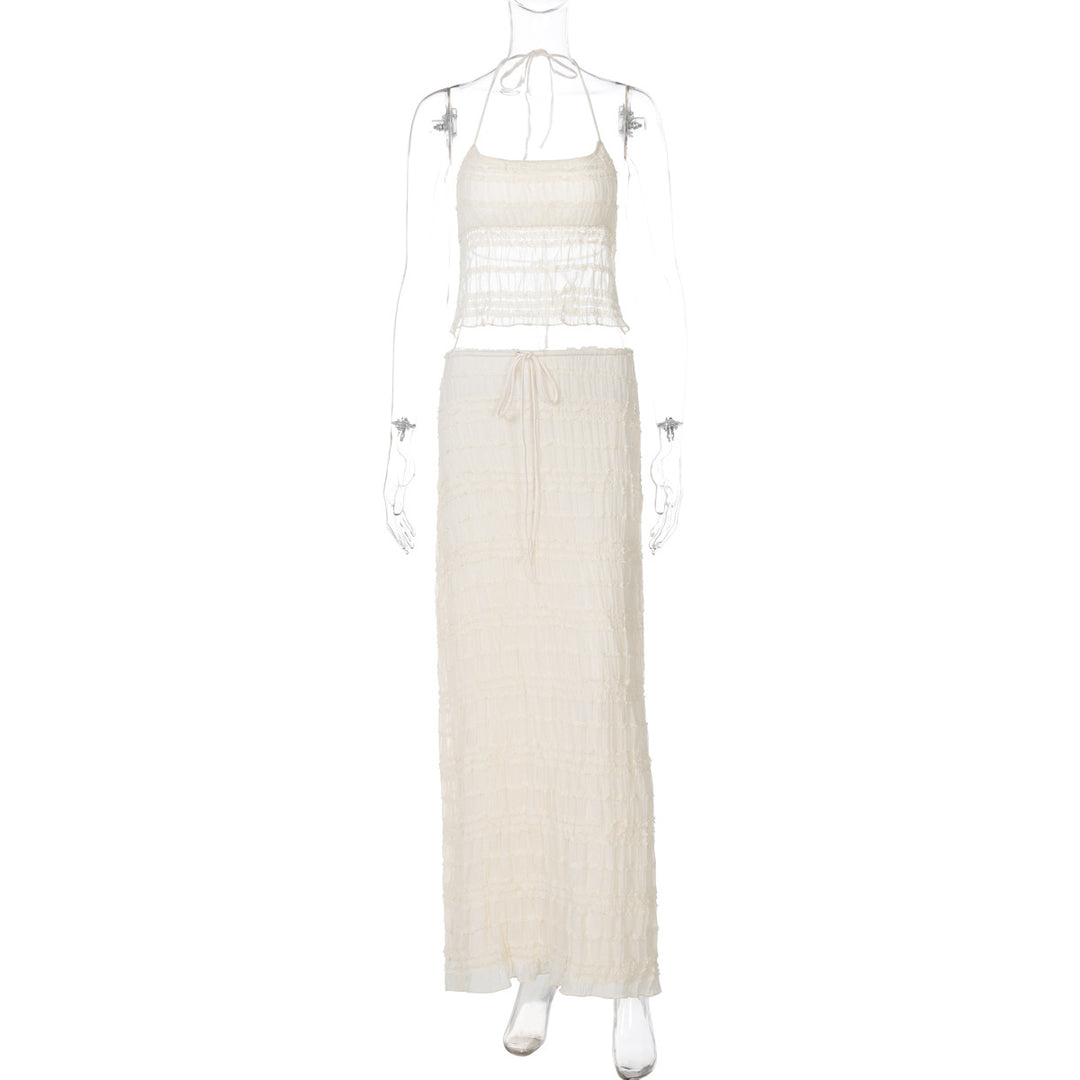 Dame maxikjole med off-shoulder design og rynker Skovae
