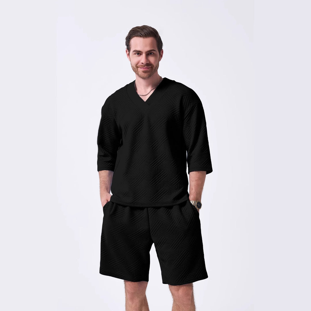 Herrer casual V-hals fritidstrøje og shorts sæt Stilla