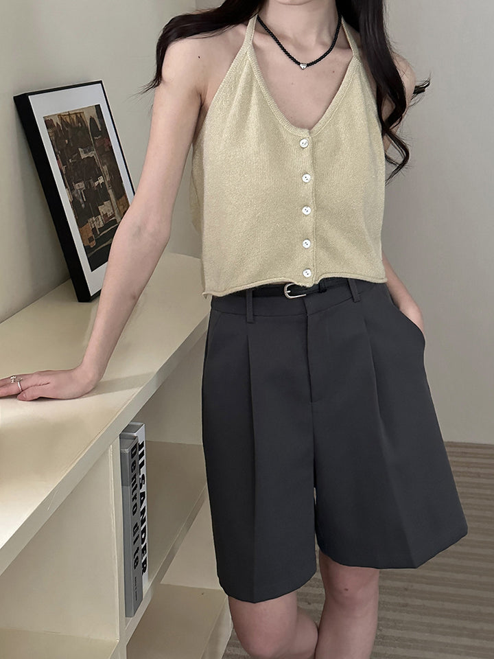 Femme Knap-Op Strik Crop Top Stilla