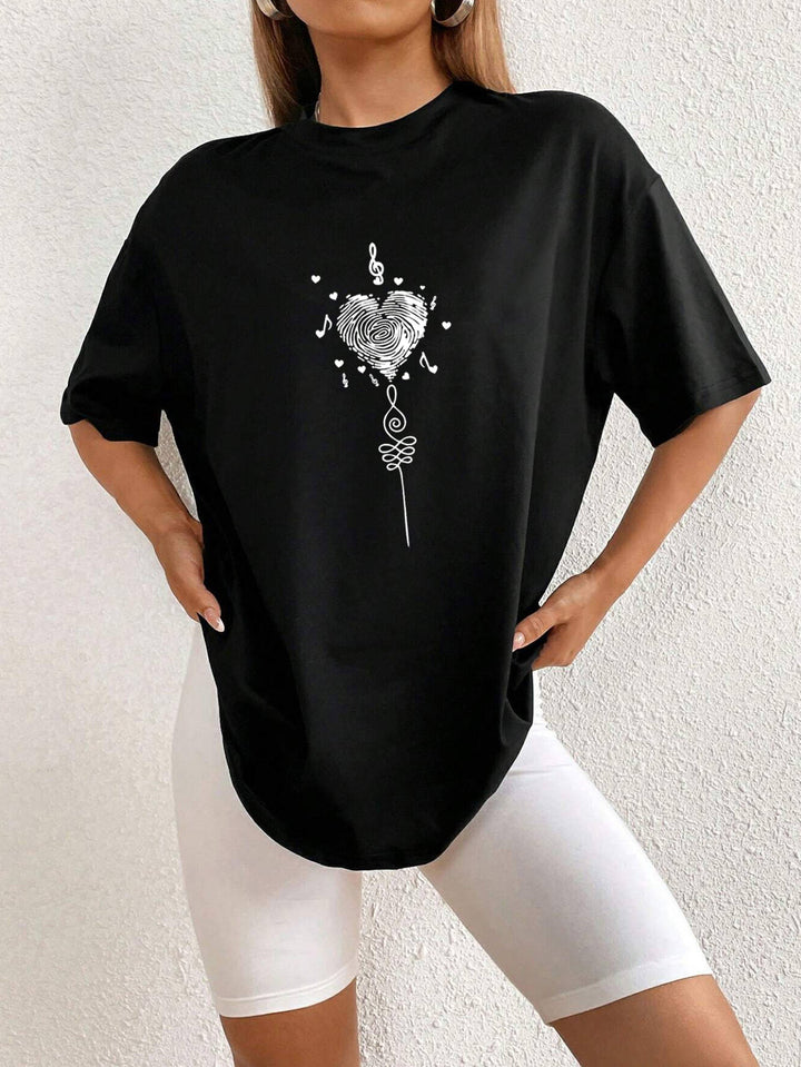 Dame Oversized T-Shirt med kreativt hjerte-design Stilla