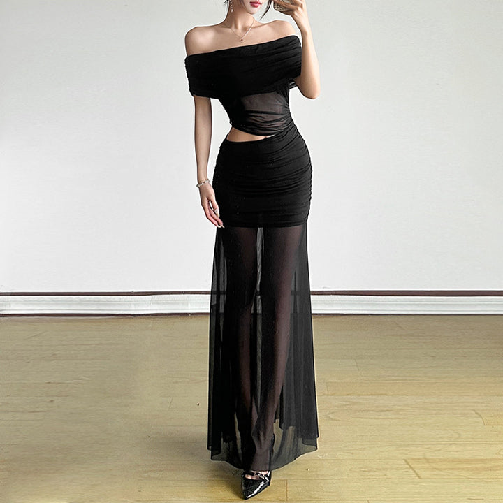 Dame Off-Shoulder Maxi-Kjole med fine flæsedetaljer og figurskabende snit Stilla