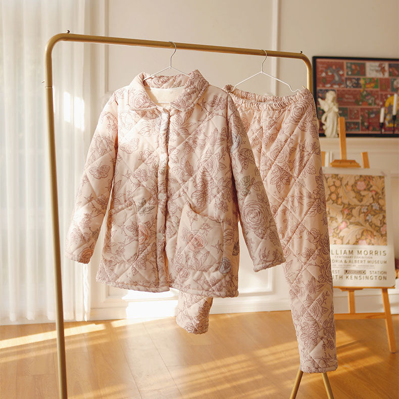 Dame Quilt-vinterjakke med matchende bukser i blomstret design Stilla