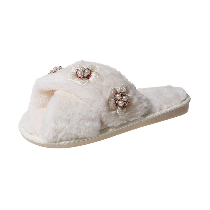 Dame Fluffy Pantoletten med sarte Blomsterapplikationer og behagelig Fodbed Stilla