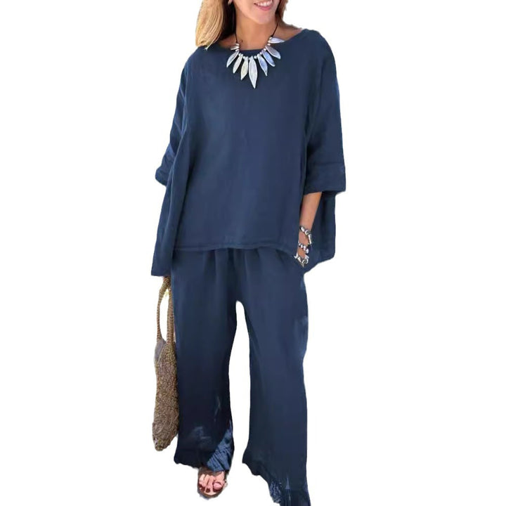 Dame Moderisk Linned Loungewear Sæt med Oversize Overdel Stilla
