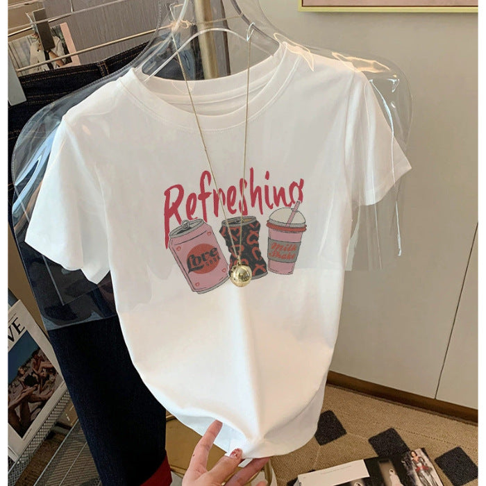 Dame T-shirt med kreativ drikmotiv og afslappet snit Stilla