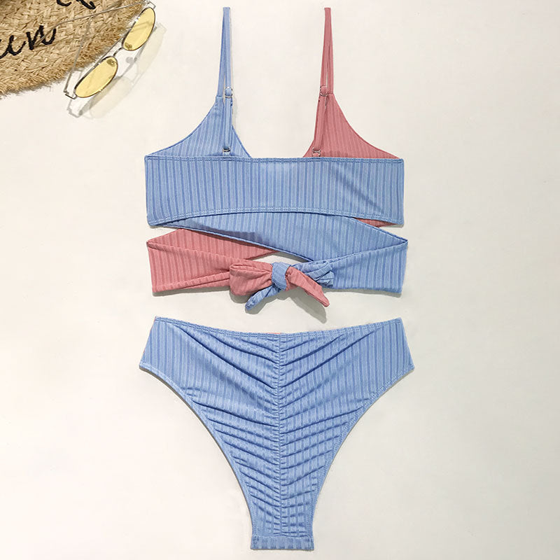 Dame Farverig stribet Bikini-sæt med cropped top og høj talje Stilla