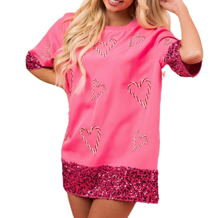 Dame afslappet oversized kjole med glimmerdetaljer og hjerte-design Stilla