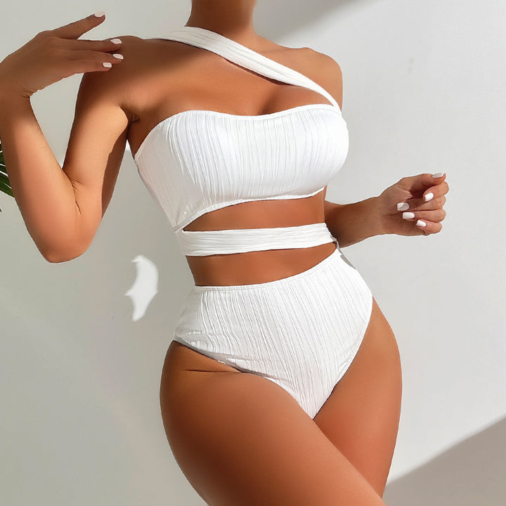Dame To-delt Crop-top Bikini-sæt med asymmetrisk design og høj skæring Stilla