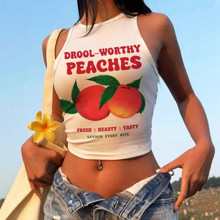 Dame ærmeløs Crop-Top med frugtigt grafiktryk og afslappet snit Skovae