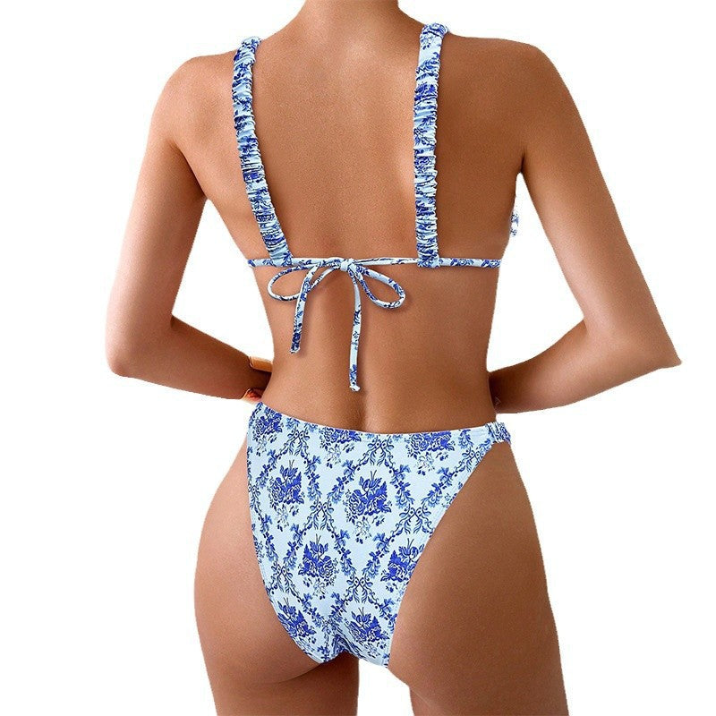 Dame Triangel-Bikini med glad plissee-design og høj skæring Skovae