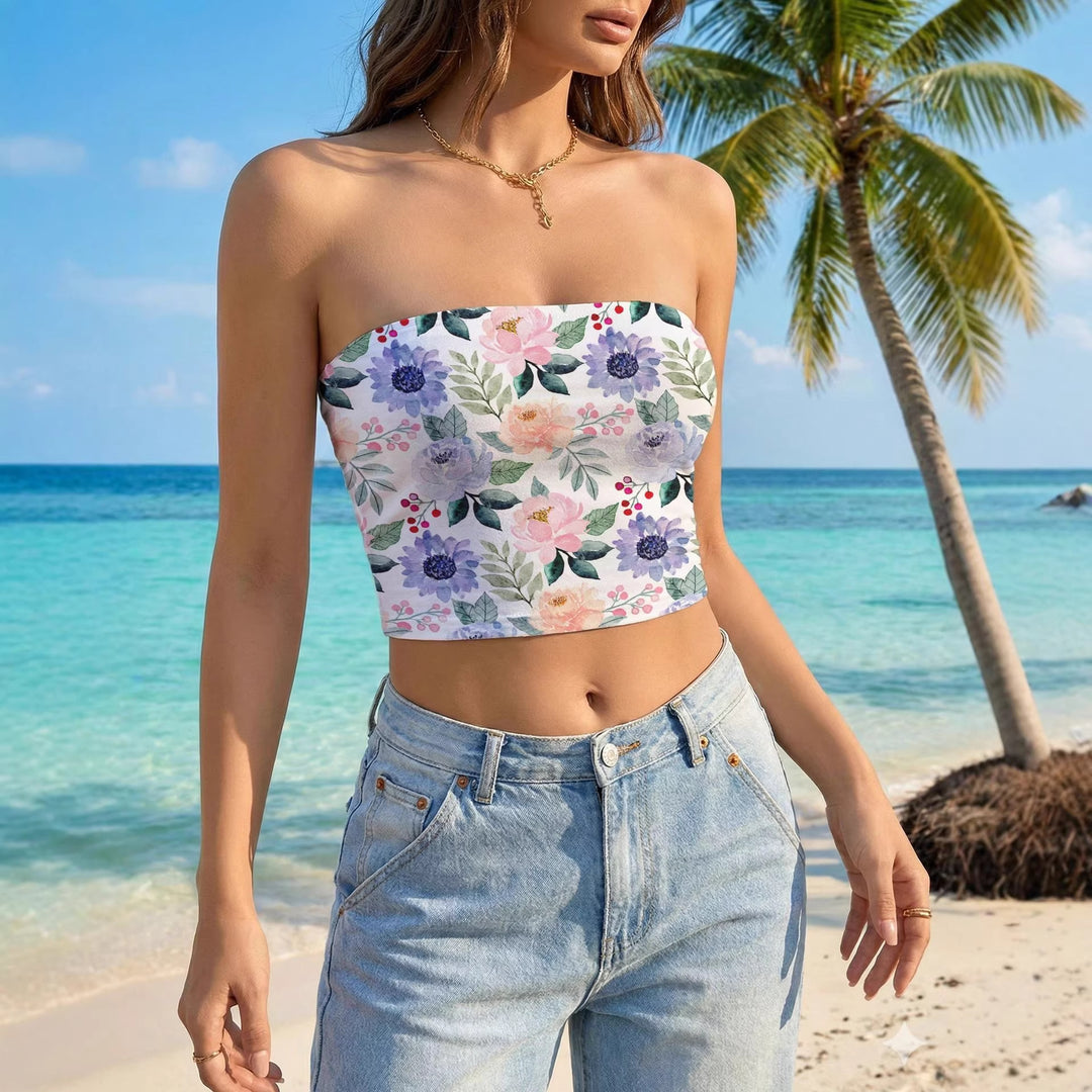 Dame Bandeau-top med livligt blomsterdesign Skovae