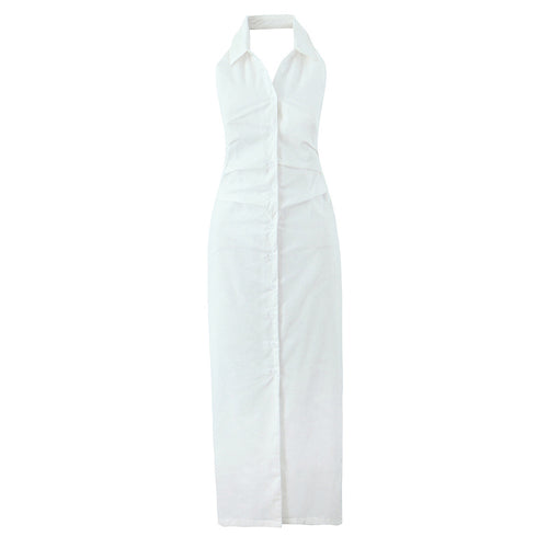 Dame maxikjole med elegant halterdesign og svingende snit Stilla