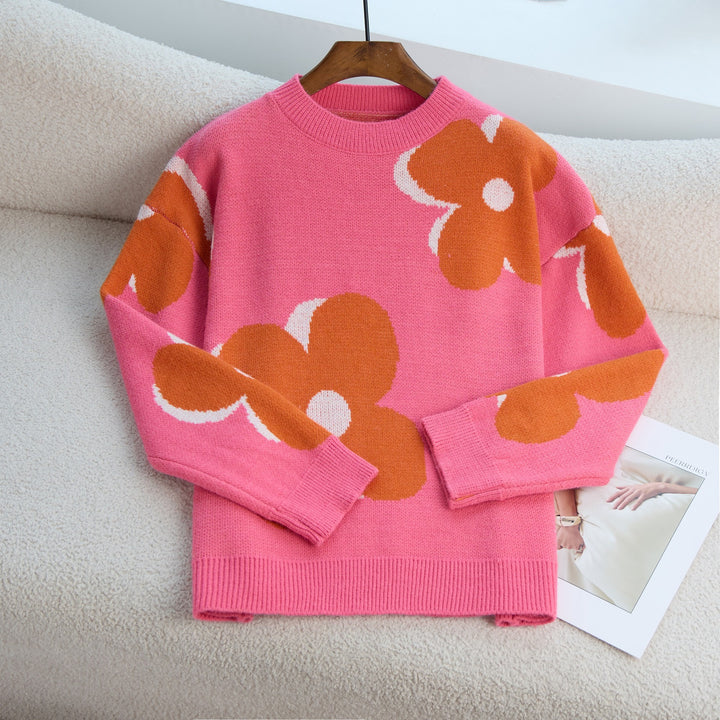 Kvinders sweater med blomsterdesign og klassisk rund hals Stilla