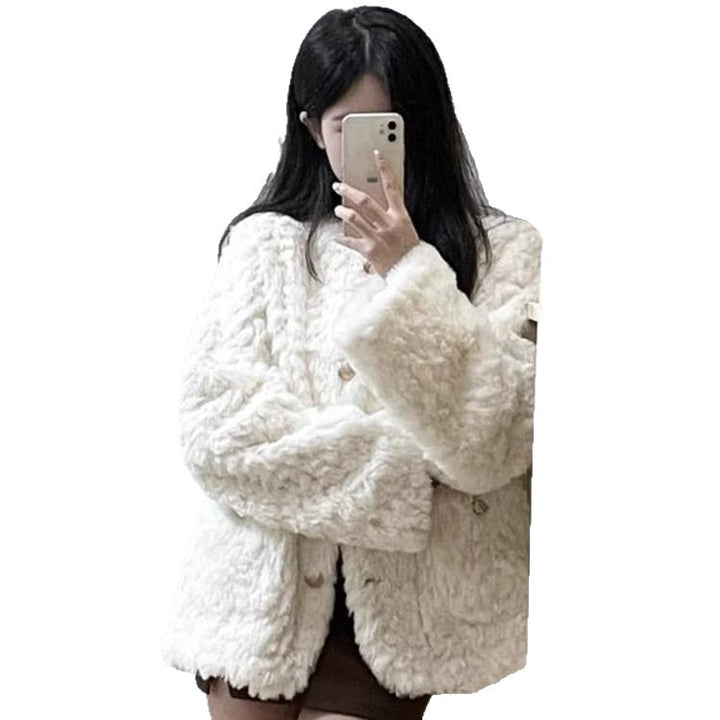 Dame mode cardigan med blød plys og dekorative knapper Stilla