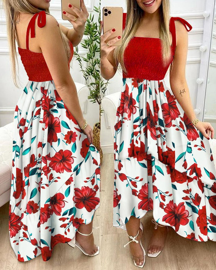 Dame Maxikjole med skulderfri stropper og blomsterdesign Stilla